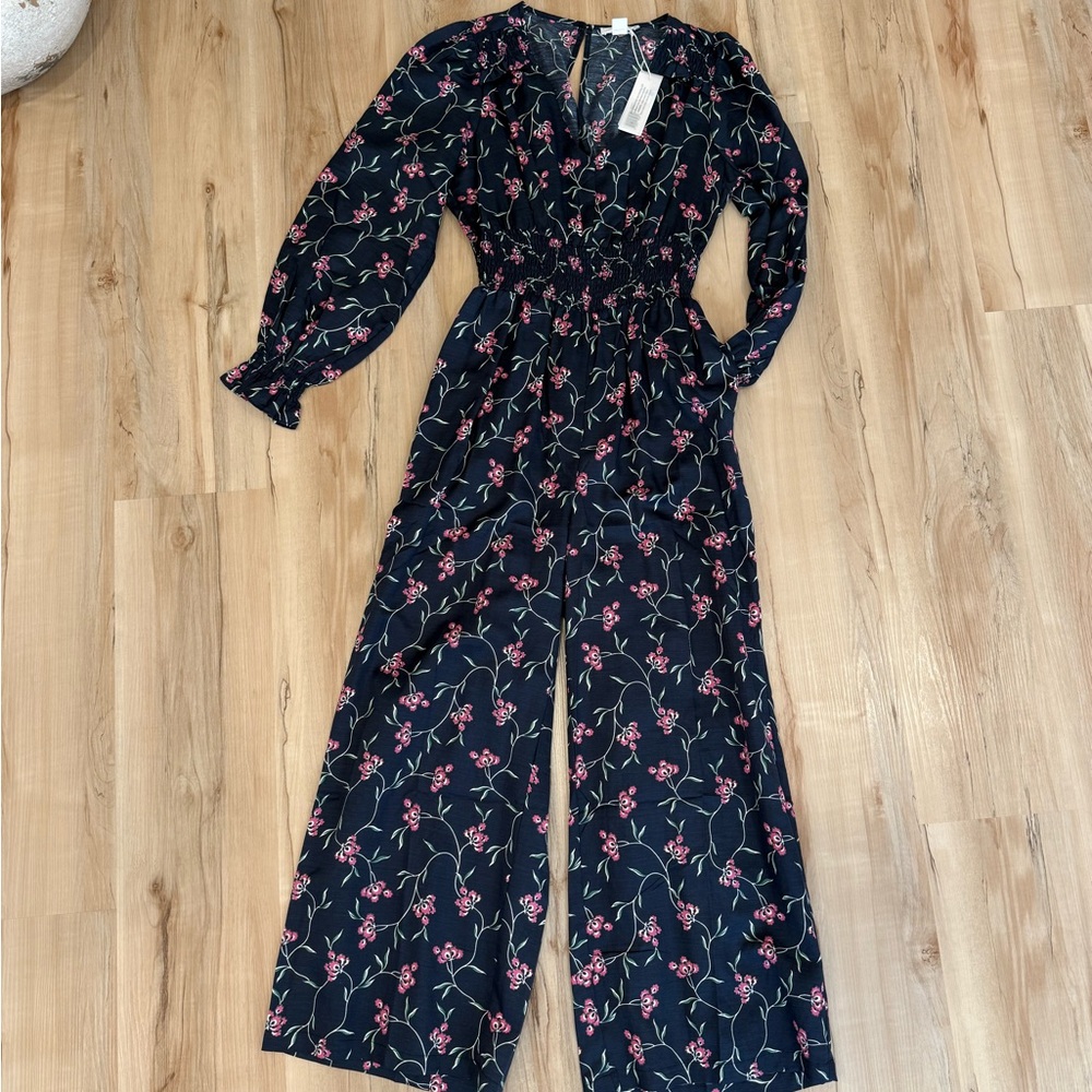 Outerknown Navy Jumpsuit with Pink Floral Design NWT Women’s Small